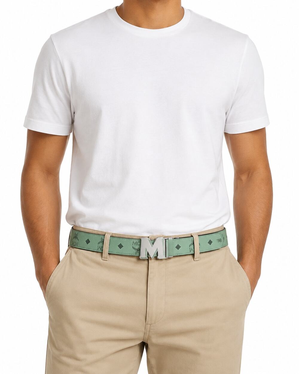 MCM Claus M Reversible Green Black Leather Belt 42 1.5"